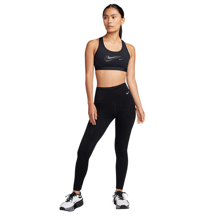 Nike Womens Dri-FIT Swoosh Medium Support Padded Sports Bra, Black, rebel_hi-res