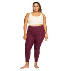 Nike Womens Yoga Dri-FIT High Waisted 7/8 Metallic Trim Tights Purple XS, Purple, rebel_hi-res