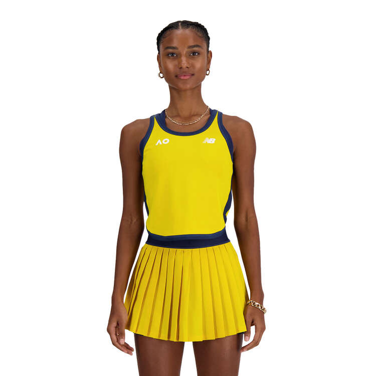 New Balance Womens AO Cropped Tournament Tennis Tank Lemon XS, Lemon, rebel_hi-res