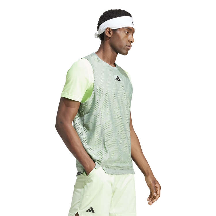 adidas Mens Tennis Pro Layering Tee Green/Print L, Green/Print, rebel_hi-res