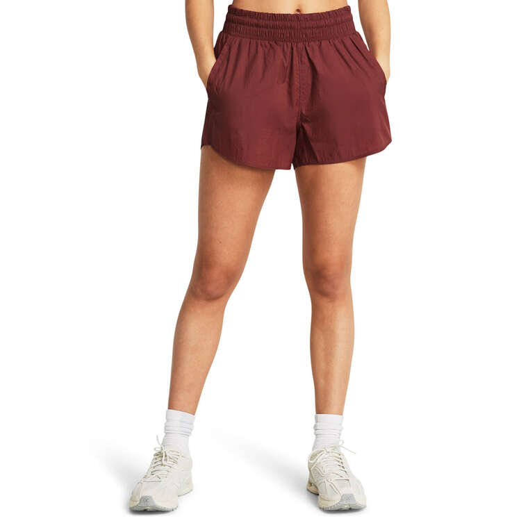Under Armour Womens Flex Woven 3in Crinkle Shorts, Red, rebel_hi-res