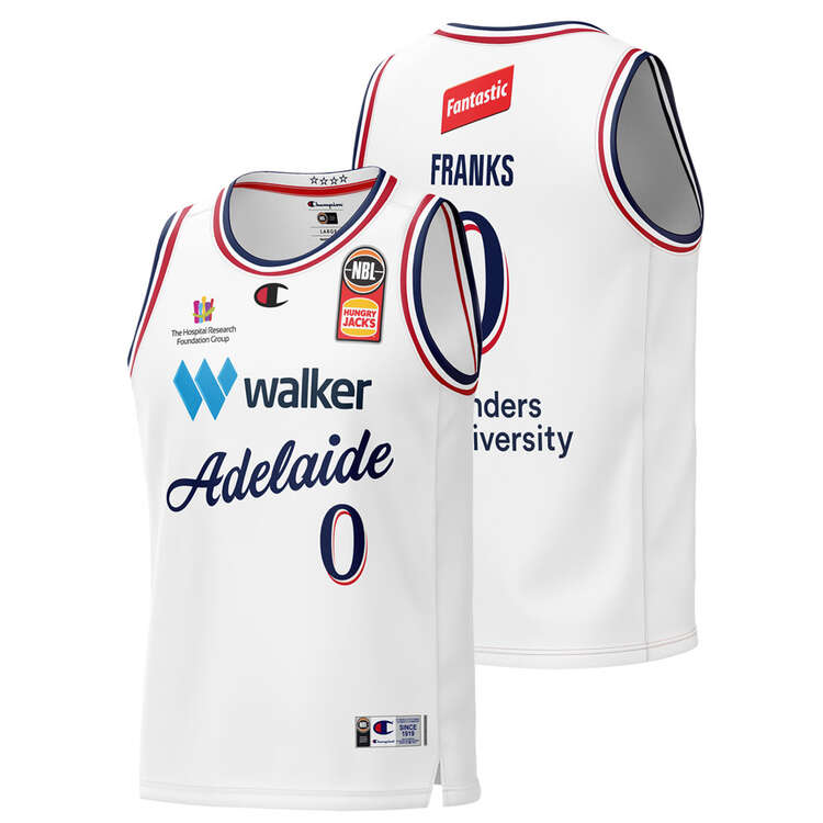 Champion Mens Adelaide 36ers Robert Franks 2023/24 Away Basketball Jersey, White, rebel_hi-res