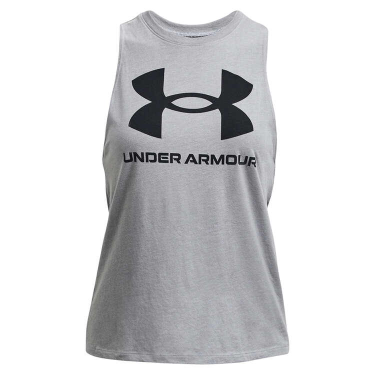 Under Armour Womens Sportstyle Graphic Muscle Tank, Grey, rebel_hi-res
