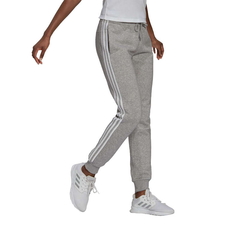 adidas Womens Essentials 3-Stripes Slim Fleece Track Pants, Grey, rebel_hi-res