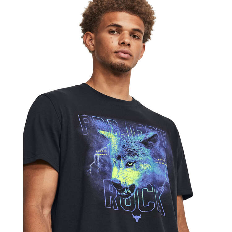 Under Armour Project Rock Mens Wolf Heavyweight Tee, Black, rebel_hi-res