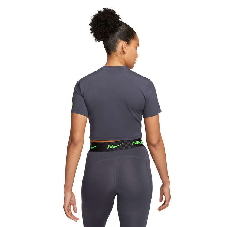 Nike Pro Womens Dri-FIT Graphic Training Crop Tee, Black, rebel_hi-res