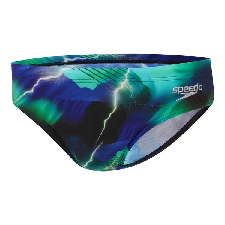 Speedo Mens Lightning Digital 7cm Swim Briefs, Blue, rebel_hi-res