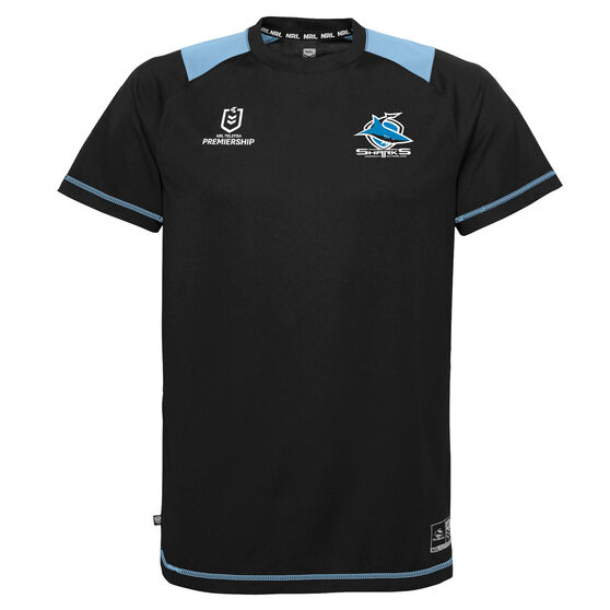 Cronulla Sharks 2022 Mens Performance Tee, Black/Light Blue, rebel_hi-res