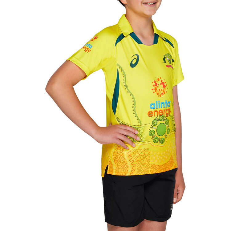 Cricket Australia 2022/23 Kids Indigenous Replica Shirt Yellow 14, Yellow, rebel_hi-res
