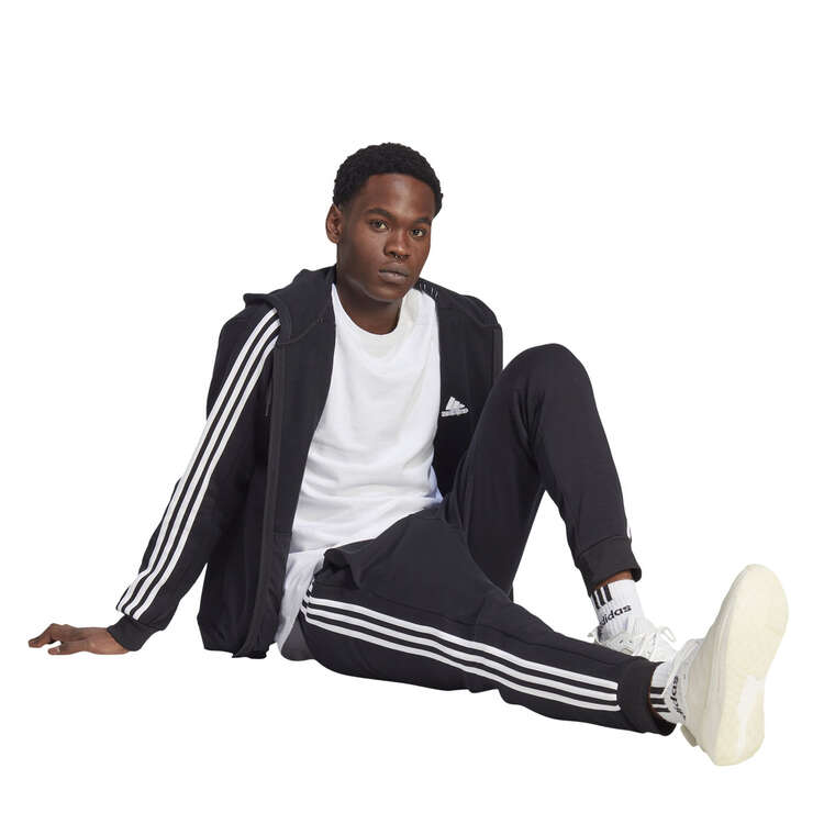 adidas Mens Essentials Fleece 3-Stripes Full-Zip Hoodie, Black, rebel_hi-res