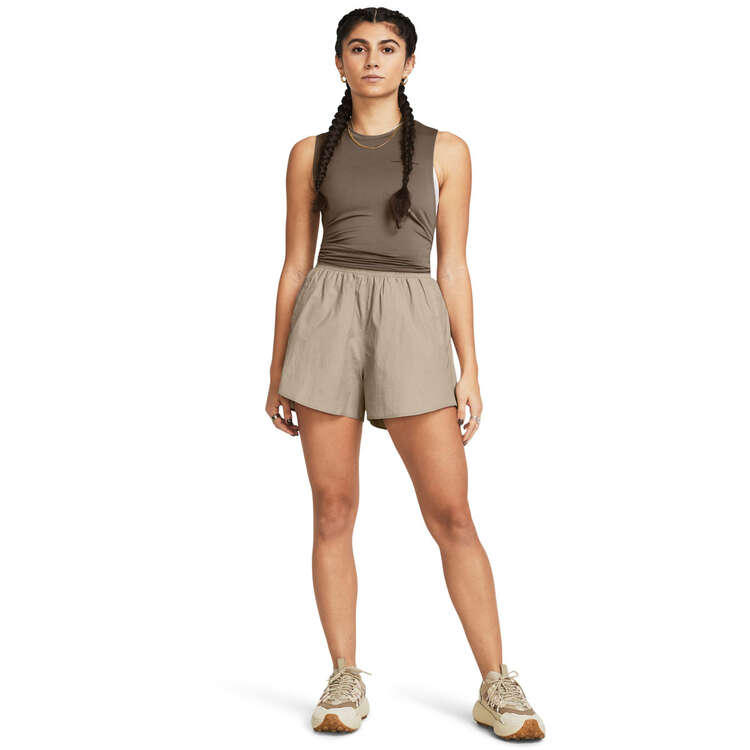 Under Armour Womens Flex Woven 5 Inch Crinkle Shorts, Taupe, rebel_hi-res