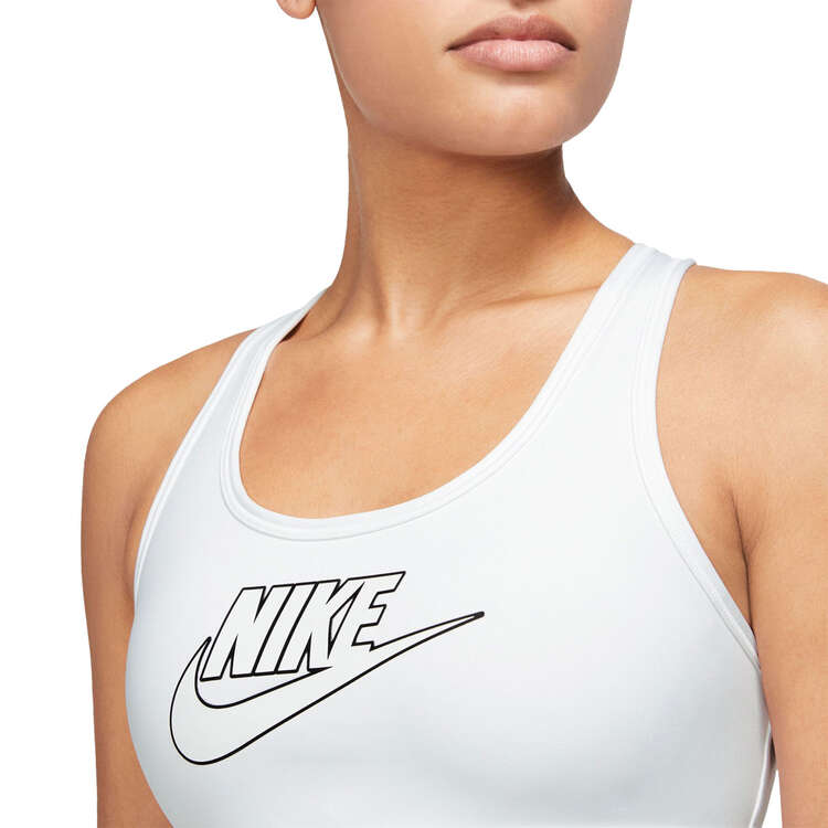 Nike Womens Dri-FIT Swoosh Medium Support Padded Sports Bra, White, rebel_hi-res
