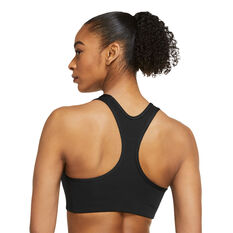 Nike Womens Dri-FIT Swoosh Non-Padded Metallic Graphic Sports Bra Black XS, Black, rebel_hi-res
