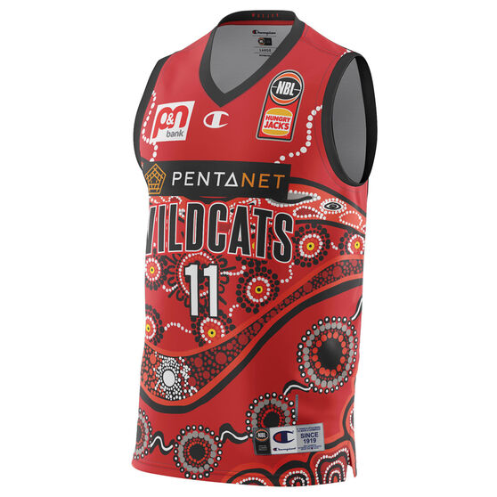 Perth Wildcats Bryce Cotton Mens NBL Indigenous Basketball Jersey, Red, rebel_hi-res