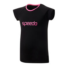 Speedo Girls Cap Sleeve Sun Top Black/Pink 6, Black/Pink, rebel_hi-res