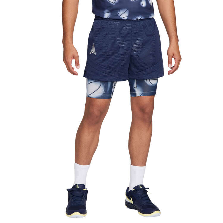 Nike Ja Morant Mens Dri-FIT 2-in-1 4-inch Basketball Shorts, Navy, rebel_hi-res