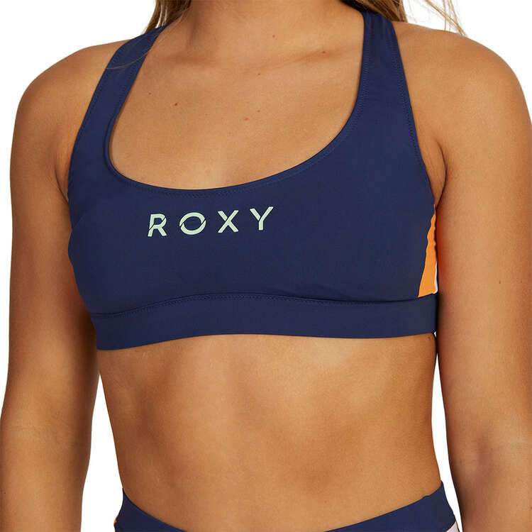 Roxy Womens Lakana Active T-Back Crop Swim Top, Grey/Orange, rebel_hi-res