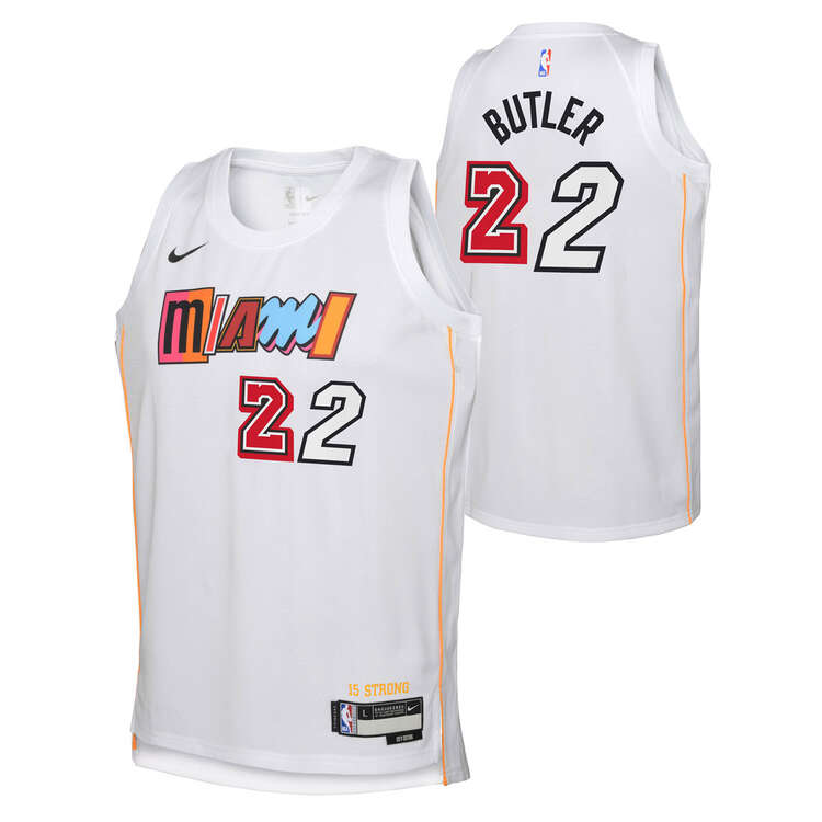 Miami Heat Jimmy Bulter 22/23 Kids City Jersey White XL, White, rebel_hi-res