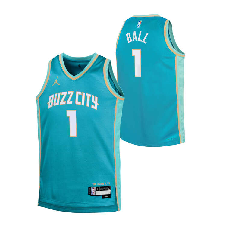 Nike Charlotte Hornets LaMelo Ball 2023/24 City Edition Kids Basketball Jersey, Green, rebel_hi-res
