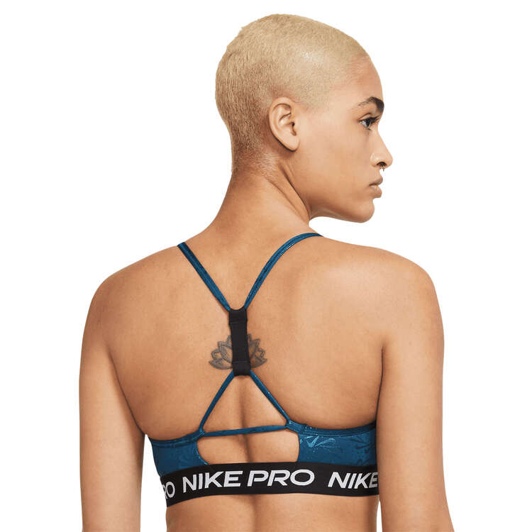Nike Pro Womens Indy Light Support Sparkle Sports Bra Blue M