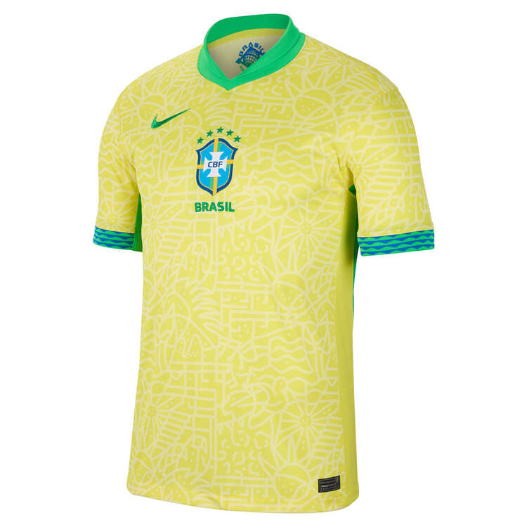 Brazil 2024 Mens Stadium Home Football Jersey Yellow/Green S, Yellow/Green, rebel_hi-res