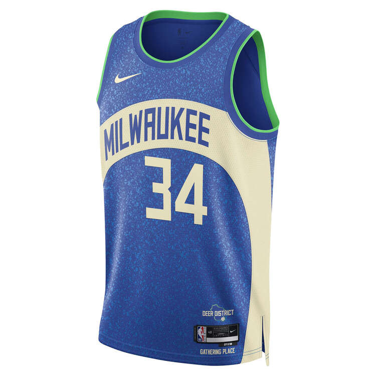Nike Milwaukee Bucks Giannis Antetokounmpo 2023/24 City Basketball Jersey, Blue, rebel_hi-res