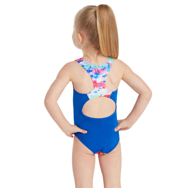 Zoggs Toddler Girls Actionback One Piece Swimsuit, Blue/Print, rebel_hi-res