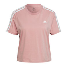 adidas Womens Loungewear Essentials Loose 3-Stripes Cropped Tee, Pink, rebel_hi-res