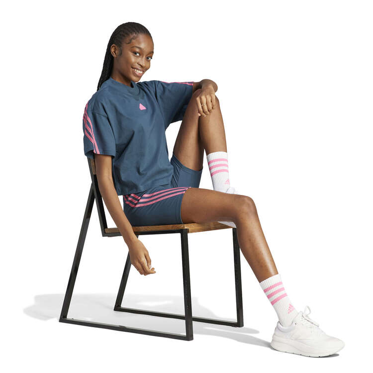 adidas Womens Future Icons 3-Stripes Bike Shorts, Green, rebel_hi-res