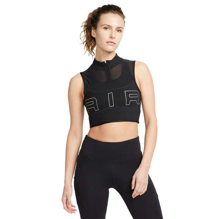 Nike Air Womens Dri-FIT 1/4 Zip Running Crop Top Black XS, Black, rebel_hi-res
