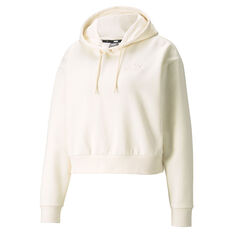Puma Womens Essentials Embroidered Cropped Hoodie White XS, White, rebel_hi-res