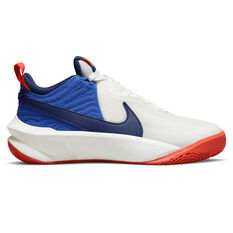 Nike Team Hustle D 10 GS Kids Basketball Shoes, White/Navy, rebel_hi-res