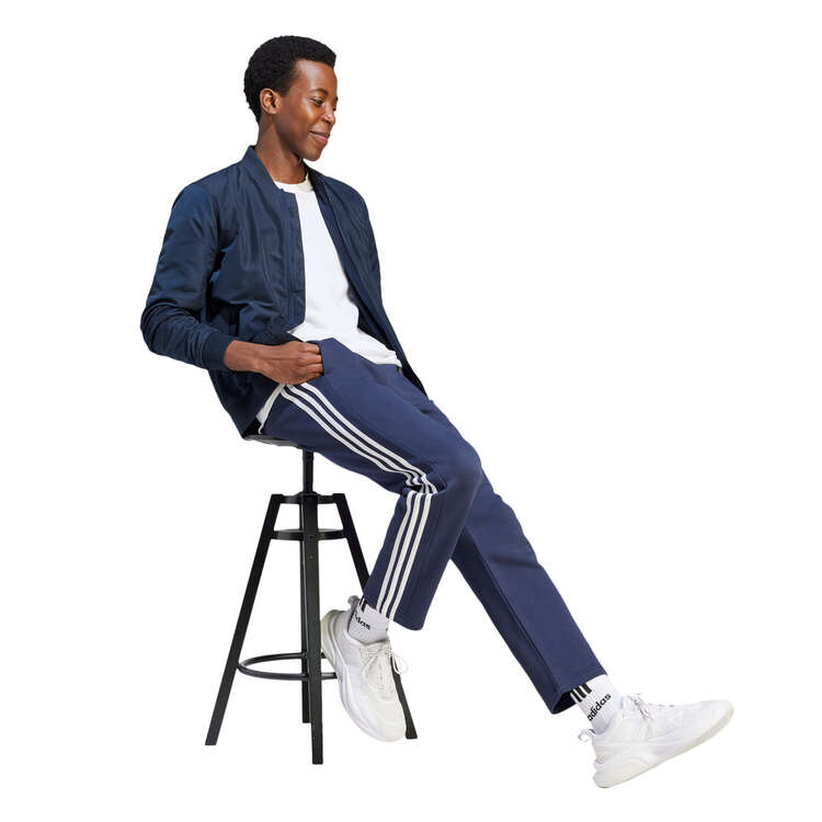 adidas Mens Essentials 3-Stripes Fleece Open Hem Track Pants, Navy/White, rebel_hi-res