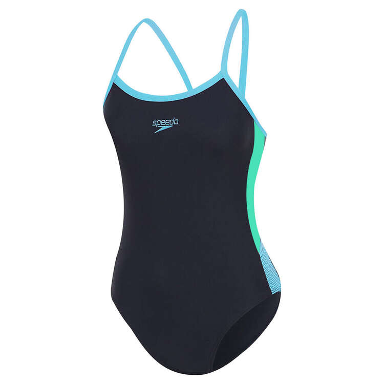 Speedo Womens Dive Thinstrap Muscleback One Piece Swimsuit, Navy/Blue/Green, rebel_hi-res