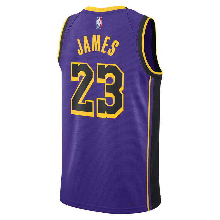 Los Angeles Lakers LeBron James Mens Statement Edition 2023/24 Basketball Jersey Purple S, Purple, rebel_hi-res