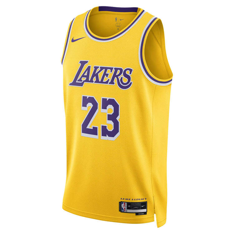 Los Angeles Lakers LeBron James Mens Icon Edition 2023/24 Basketball Jersey Yellow S, Yellow, rebel_hi-res