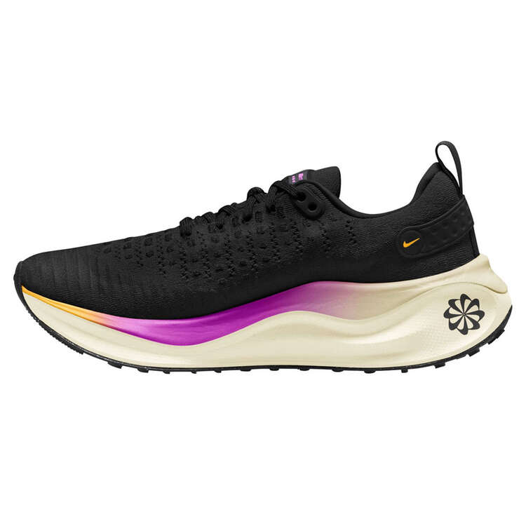Nike React InfinityRN Flyknit 4 Womens Running Shoes, Black/Purple, rebel_hi-res