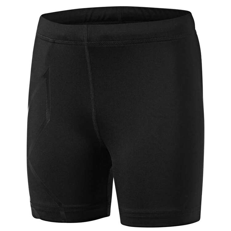 2XU Girls Half Length Compression Shorts, Black, rebel_hi-res