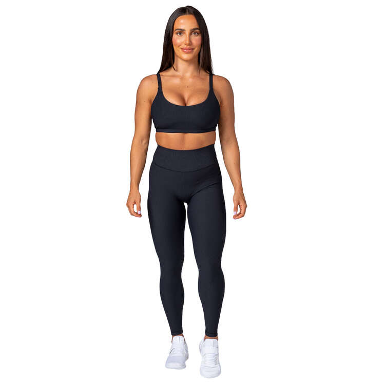 Muscle Nation Womens Zero Rise Rib Ankle Tights, Black, rebel_hi-res