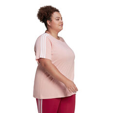 adidas Womens Loungewear Essentials Slim 3-Stripes Tee (Plus Size), Pink, rebel_hi-res