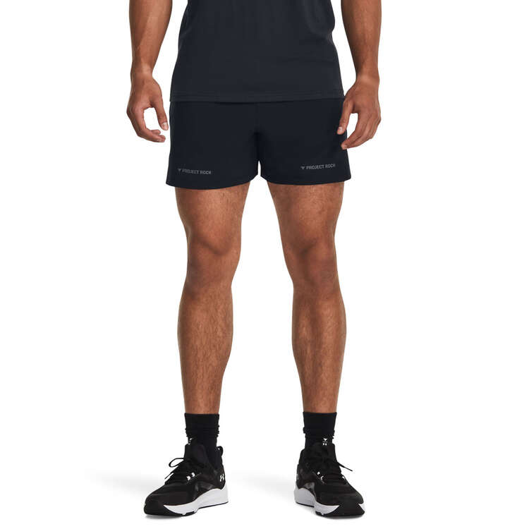 Under Armour Project Rock Mens 5-inch Woven Shorts, Black, rebel_hi-res