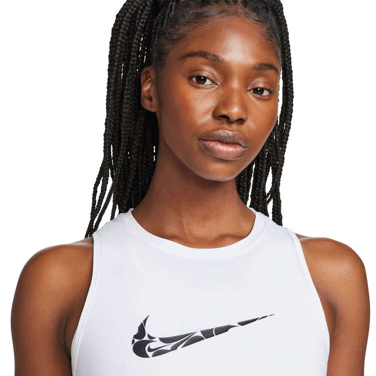 Nike One Womens Swoosh Dri-FIT Running Tank, White, rebel_hi-res