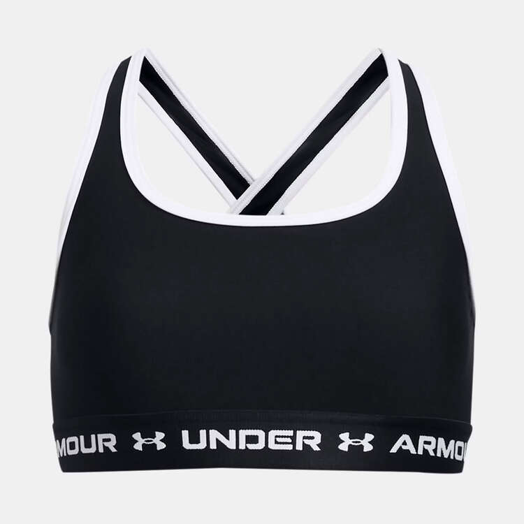 Under Armour Girls Crossback Mid Sports Bra Black XS, Black, rebel_hi-res