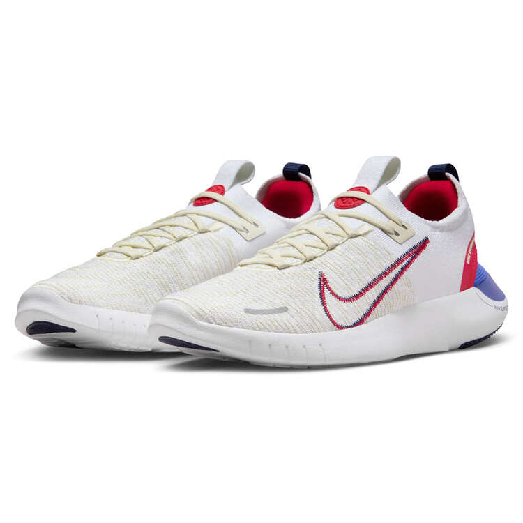 Nike Free Run Flyknit Next Nature Mens Running Shoes, White/Red, rebel_hi-res