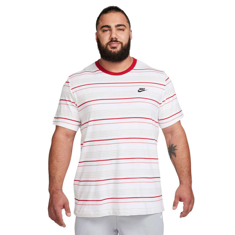 Nike Mens Sportswear Club Stripe Tee, White/Red, rebel_hi-res