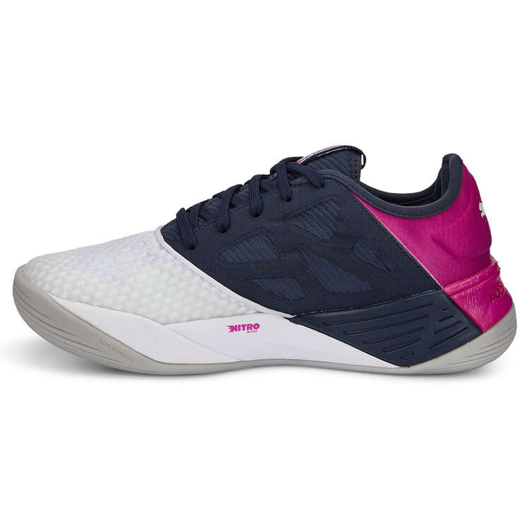 Puma Accelerate CT Nitro Womens Netball Shoes White/Blue US 6.5, White/Blue, rebel_hi-res