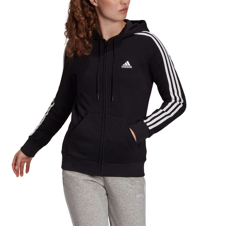 adidas Womens Essentials 3-Stripes Full Zip Fleece Hoodie, Black, rebel_hi-res