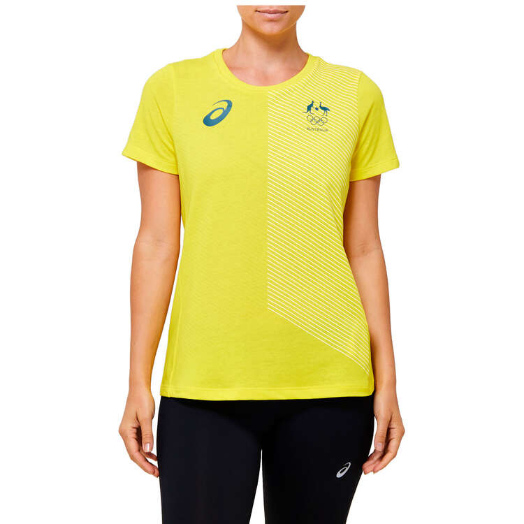 Asics Womens Australian Olympic Village Tee, Yellow, rebel_hi-res