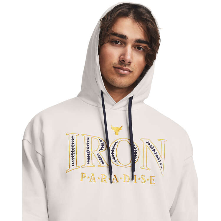 Under Armour Project Rock Mens Rival Hoodie, White, rebel_hi-res