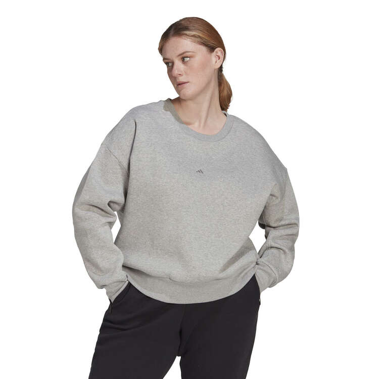 adidas Womens ALL SZN Fleece Sweatshirt (Plus Size), Grey, rebel_hi-res